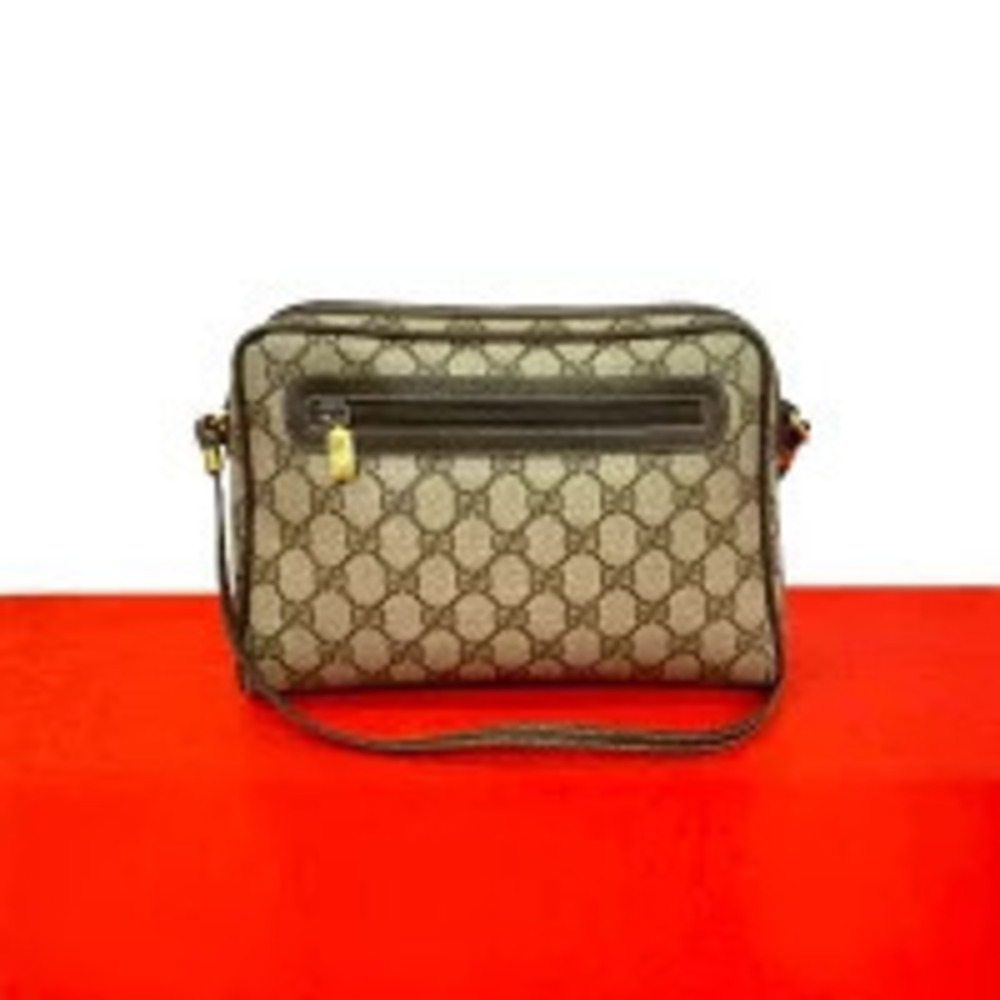 Gucci GG Leather Shoulder Bag Pouch Clutch Sacoche Brown